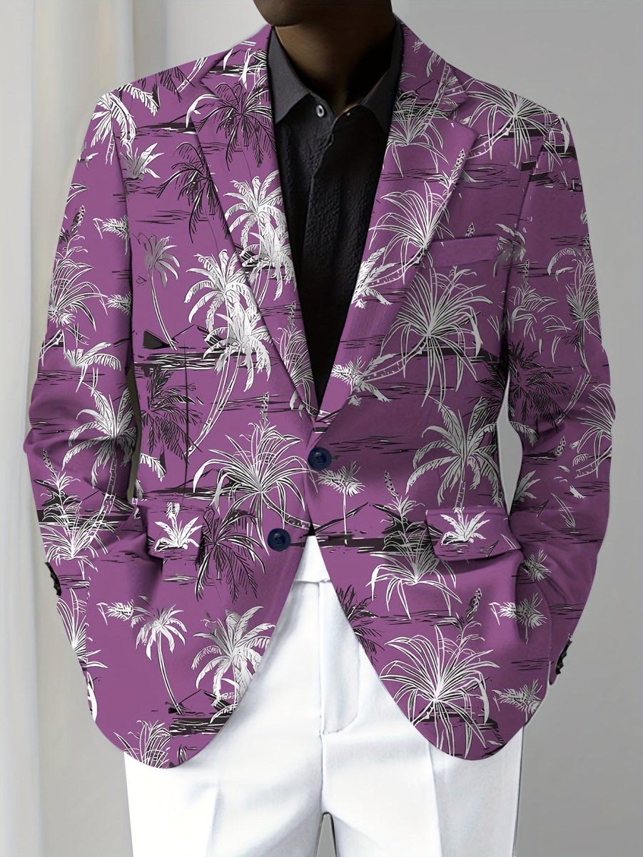 Men's coconut tree print blazer by SHOWLU FASHION STORE, regular fit suit jacket with lapel and button closure, all-season wear.