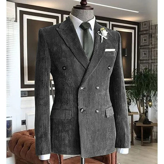Men's Corduroy Suit Jacket Double Breasted Suit Collar Jacket Casual Fashion Work Wear Blazers Man Formal Jackets Man Vest Male - SHOWLU FASHION STORE