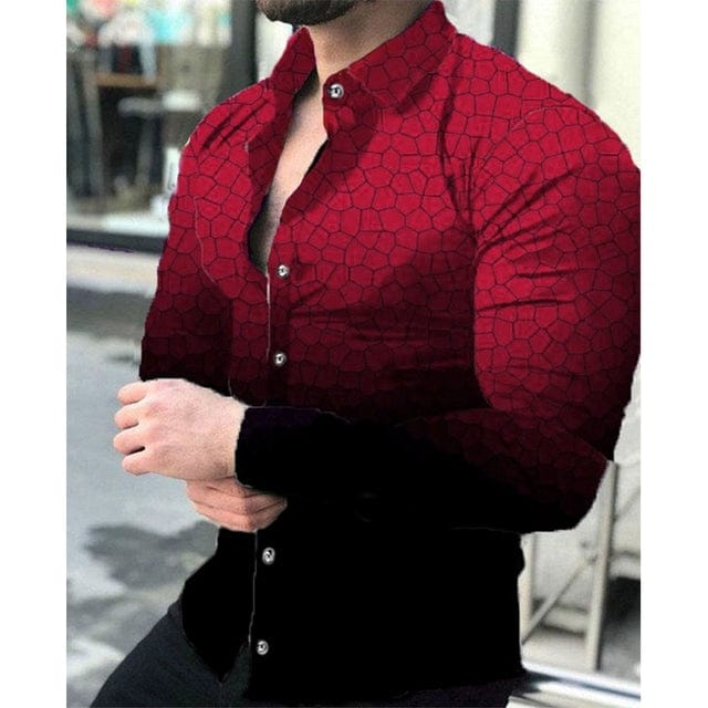 Men's digital print button-up cardigan with long sleeves, featuring a loose fit and stylish design from SHOWLU Fashion Store.
