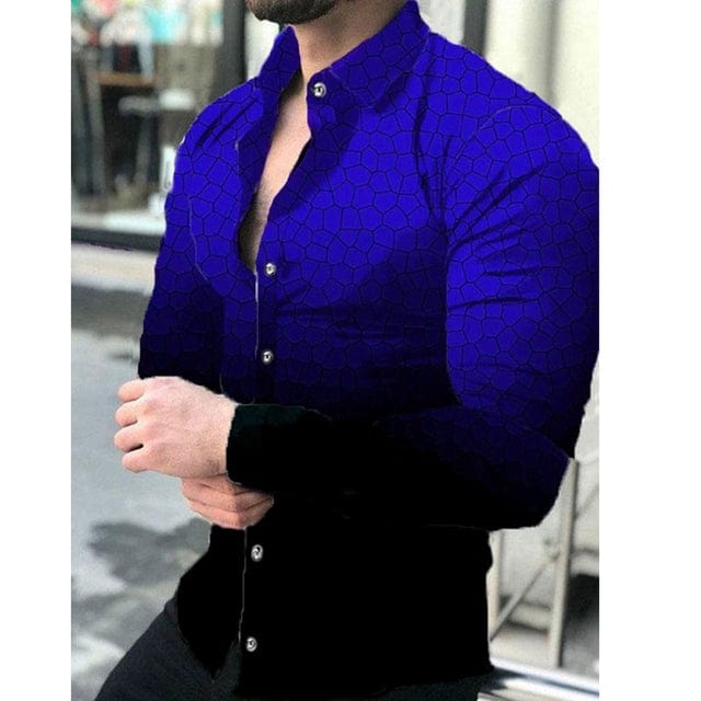Men's digital print button-up cardigan with long sleeves, featuring a stylish printed design, from SHOWLU Men's Fashion Collection.