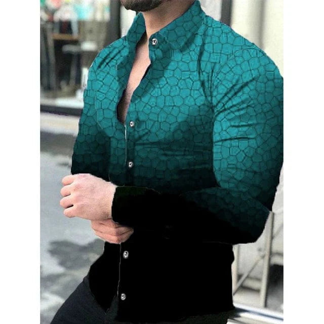 SHOWLU men's digital print button-up cardigan with long sleeves, featuring a stylish digital print design.