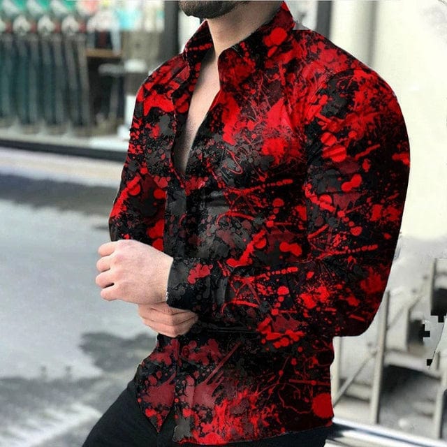 Men's digital print button-up cardigan with long sleeves, featuring a stylish and casual design from SHOWLU Fashion Store.