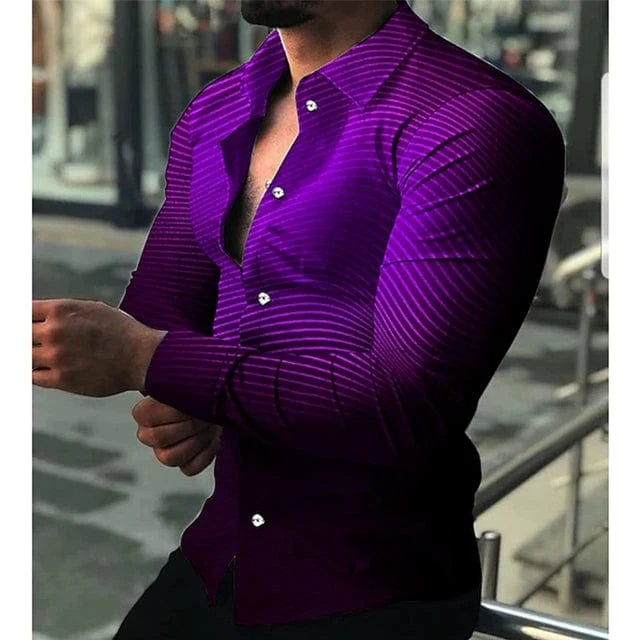 SHOWLU men's digital print button-up cardigan with long sleeves, loose fit, stylish digital pattern, perfect for casual wear.