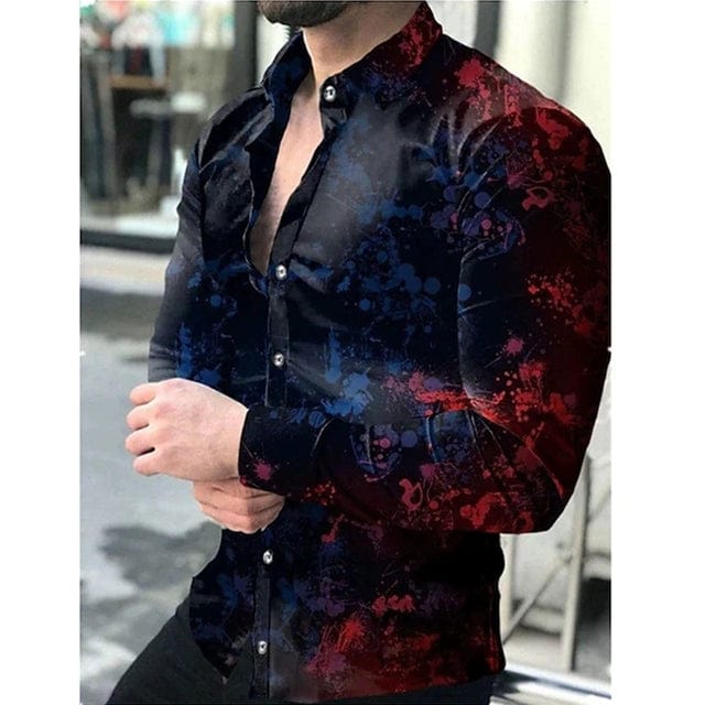 Men's digital print button-up cardigan with long sleeves, featuring a loose fit and vibrant digital pattern from SHOWLU Fashion Store.