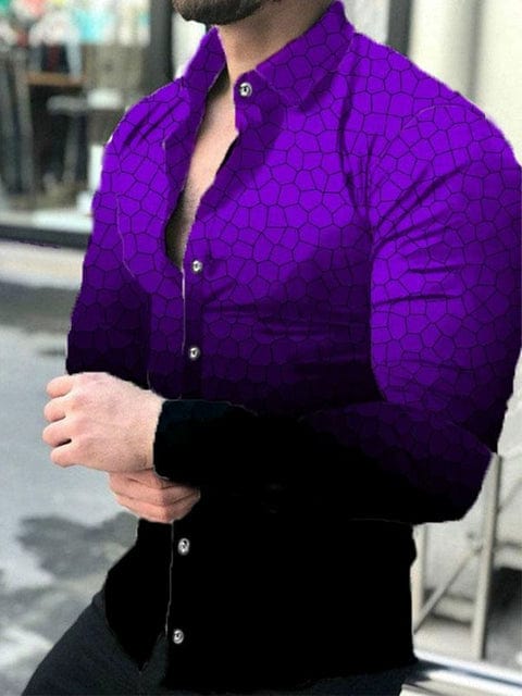 Men's digital print button-up cardigan with long sleeves, featuring a stylish digital pattern, from SHOWLU FASHION STORE.