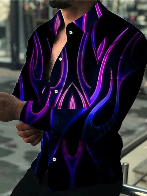 Men's digital print button-up cardigan with long sleeves, casual loose fit, from SHOWLU FASHION STORE.