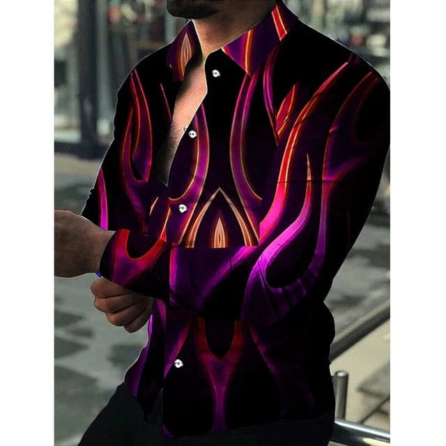 Men's digital print button-up cardigan with long sleeves, featuring a stylish and loose fit, from SHOWLU FASHION STORE.