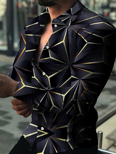 Men's digital print button-up cardigan with long sleeves, stylish loose fit, from SHOWLU Men's digital printing series.