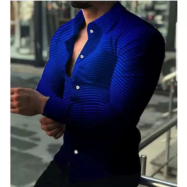 Men's digital print button-up cardigan with long sleeves, featuring a loose fit and stylish design from SHOWLU FASHION STORE.