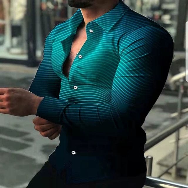 Men's digital print button-up cardigan with long sleeves, featuring a loose fit and stylish design from SHOWLU Fashion Store.