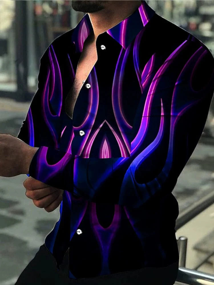 Men's digital print button-up cardigan from SHOWLU FASHION featuring a loose fit, long sleeves, and vibrant digital pattern.