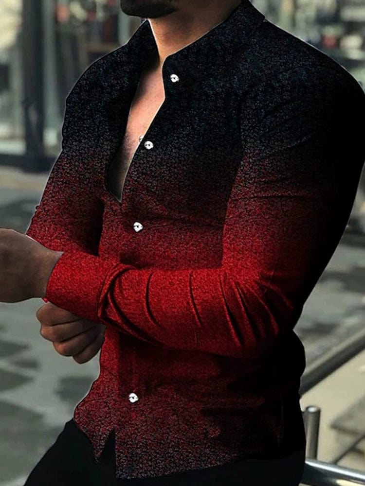 Men's digital print button-up cardigan with long sleeves, loose fit, stylish casual top from SHOWLU FASHION STORE.