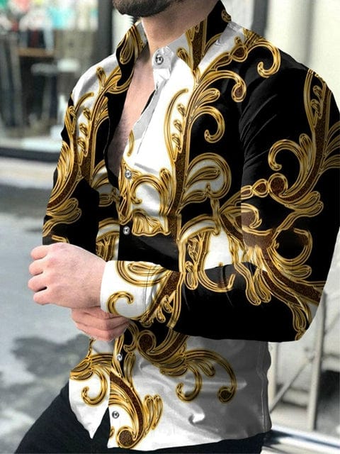 Men's digital print button-up cardigan with long sleeves, featuring a loose fit and vibrant digital pattern from SHOWLU FASHION STORE.