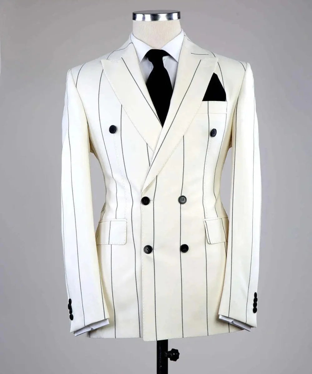 SHOWLU FASHION STORE men's double-breasted tuxedo suit set with blazer and trousers, formal evening wedding attire in solid color