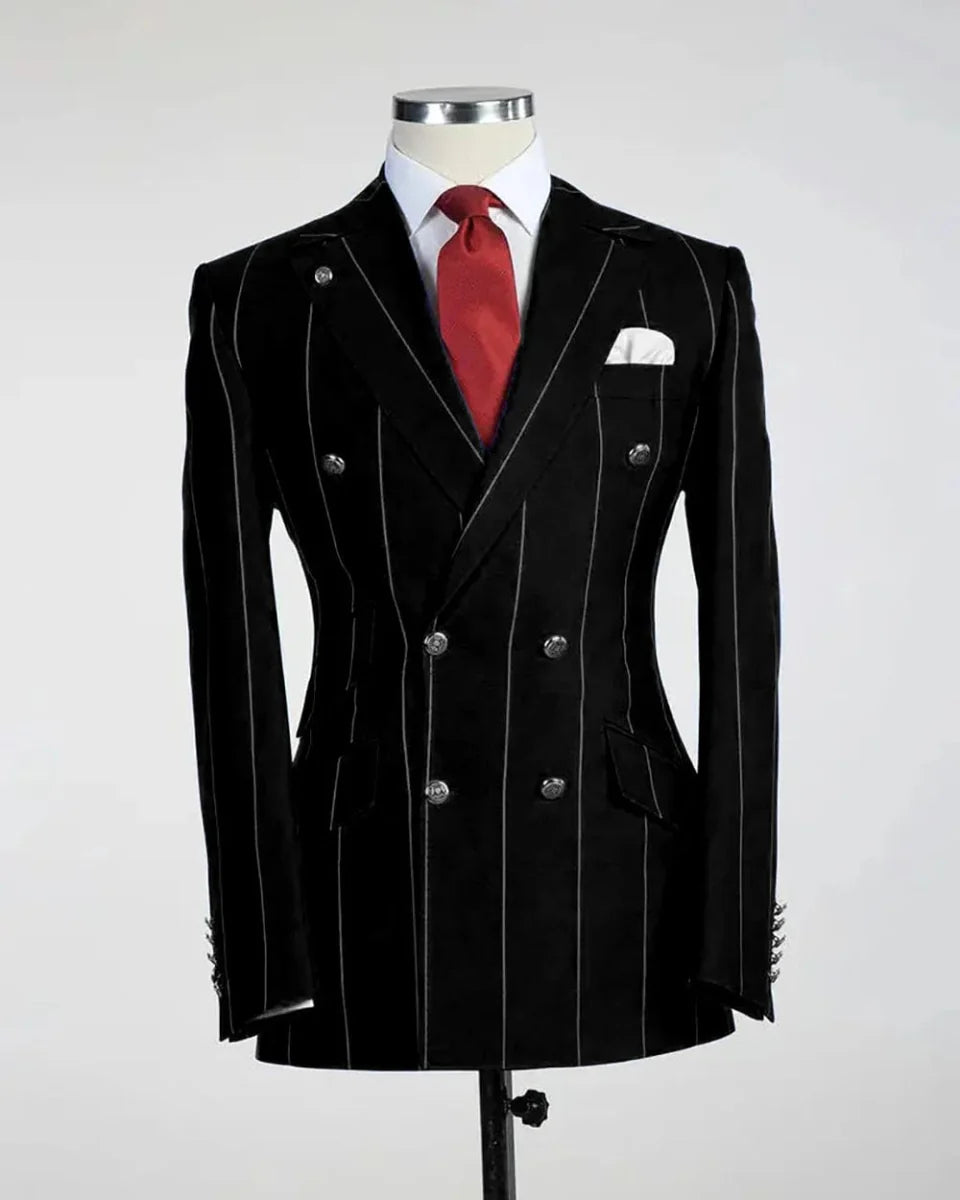 Men's double-breasted tuxedo suit set by SHOWLU FASHION STORE, includes blazer and trousers in solid color for formal occasions.
