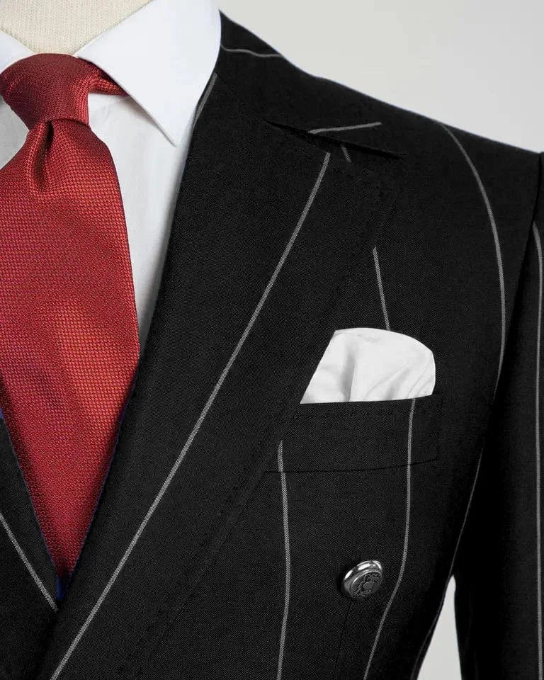 SHOWLU FASHION STORE men's double-breasted tuxedo suit set with blazer and trousers, formal evening wedding attire in solid color