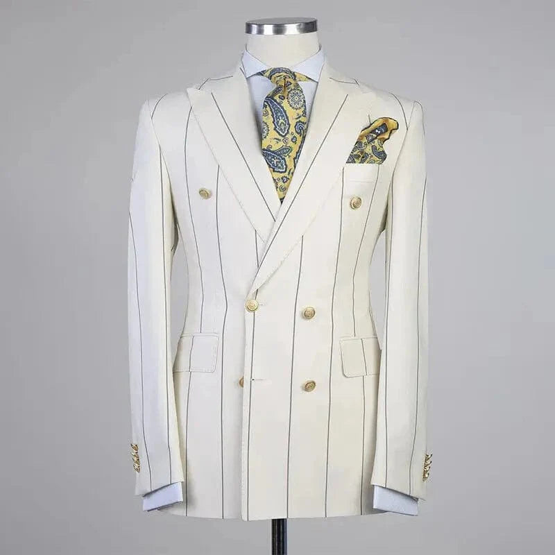 Men's double-breasted tuxedo suit set with blazer and trousers, formal evening wear by SHOWLU FASHION STORE.
