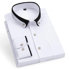 Men's Double Collar Shirt Long Sleeves Fashion Formal Classic Business Dress Shirt Black Casual Slim Fit Breathable Non - Iron Top - SHOWLU FASHION STORE