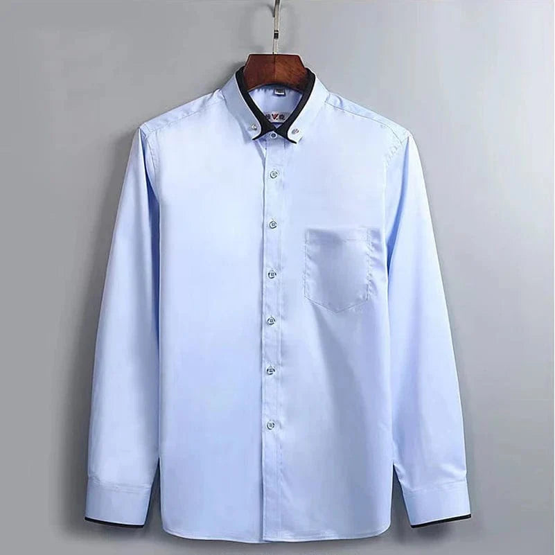Black men's slim fit dress shirt with double collar, long sleeves, breathable fabric, formal non-iron business top by SHOWLU FASHION STORE