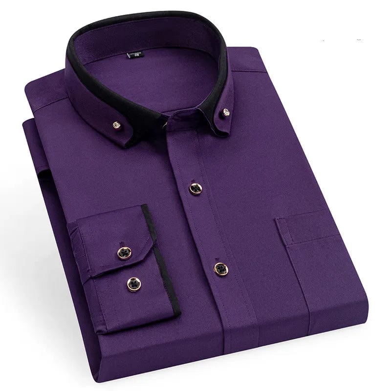 Black Bamboople men's slim fit dress shirt with double collar, long sleeves, breathable fabric, ideal for formal business attire.