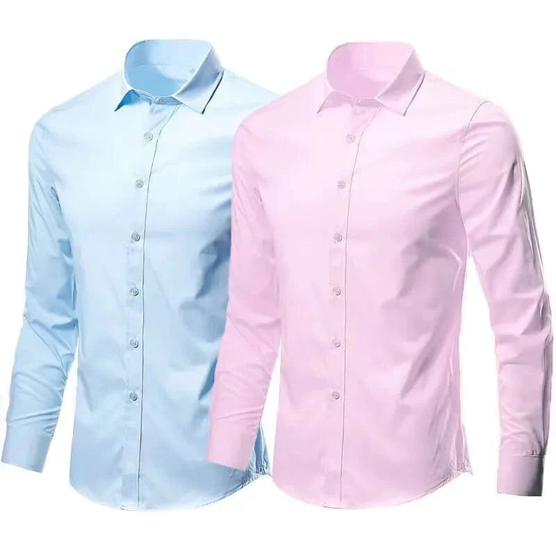 Slim fit men's long sleeve shirt by SHOWLU FASHION STORE, breathable, anti-wrinkle, smart casual, suitable for business and spring-autumn wear.