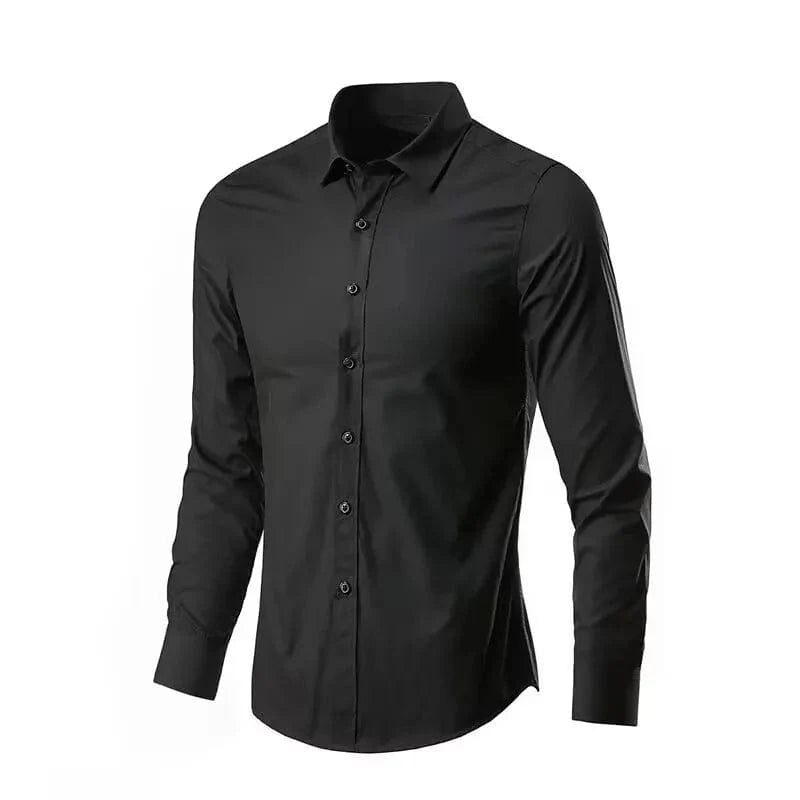 SHOWLU Men's slim fit long sleeve shirt with breathable, anti-wrinkle fabric for smart casual or business wear.