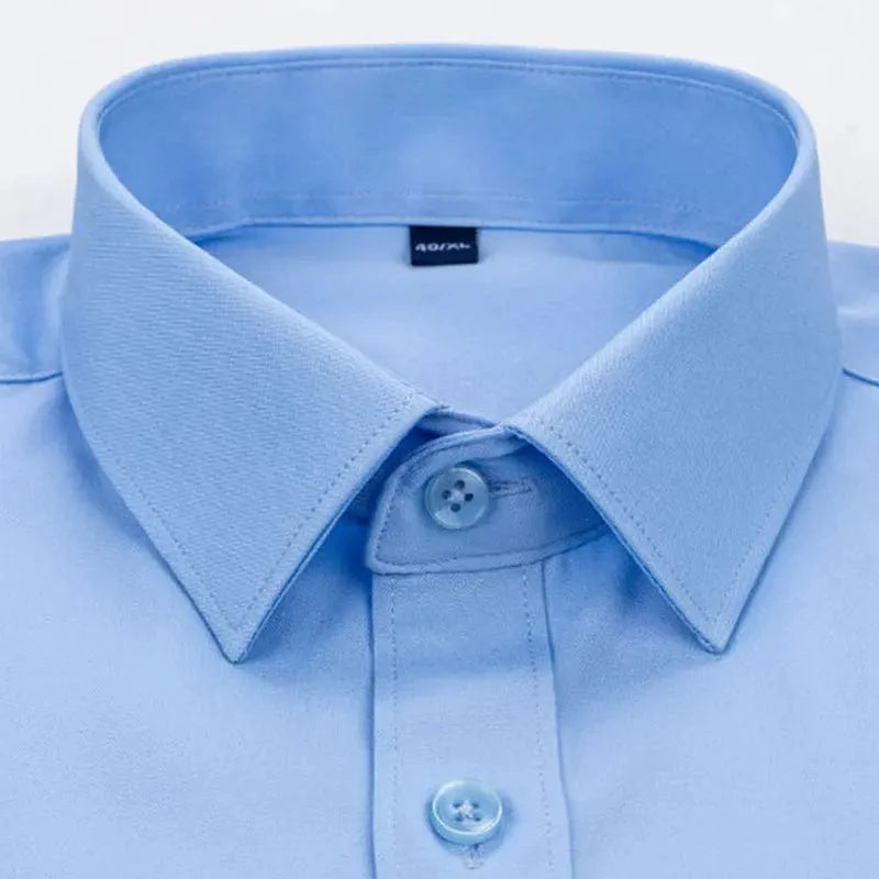 SHOWLU men's slim fit long sleeve shirt with breathable, anti-wrinkle fabric, perfect for smart casual or business wear.
