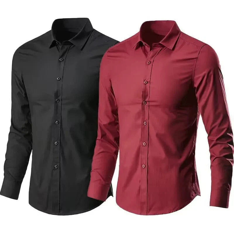 Slim fit men's long sleeve shirt by SHOWLU FASHION STORE, featuring breathable, anti-wrinkle fabric for smart casual and business wear