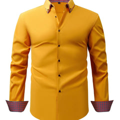 Men's Elegant Long - Sleeve Shirt with Plaid Collar - Business Casual, Stretch Fabric, Easy Care - SHOWLU FASHION STORE