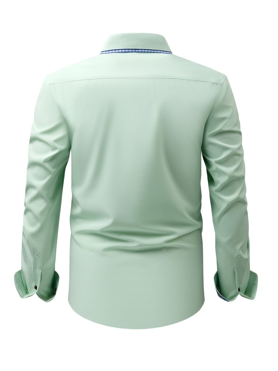 SHOWLU men's plaid contrast collar long-sleeve shirt with business casual style and stretch fabric, suitable for elegant, easy-care wear.