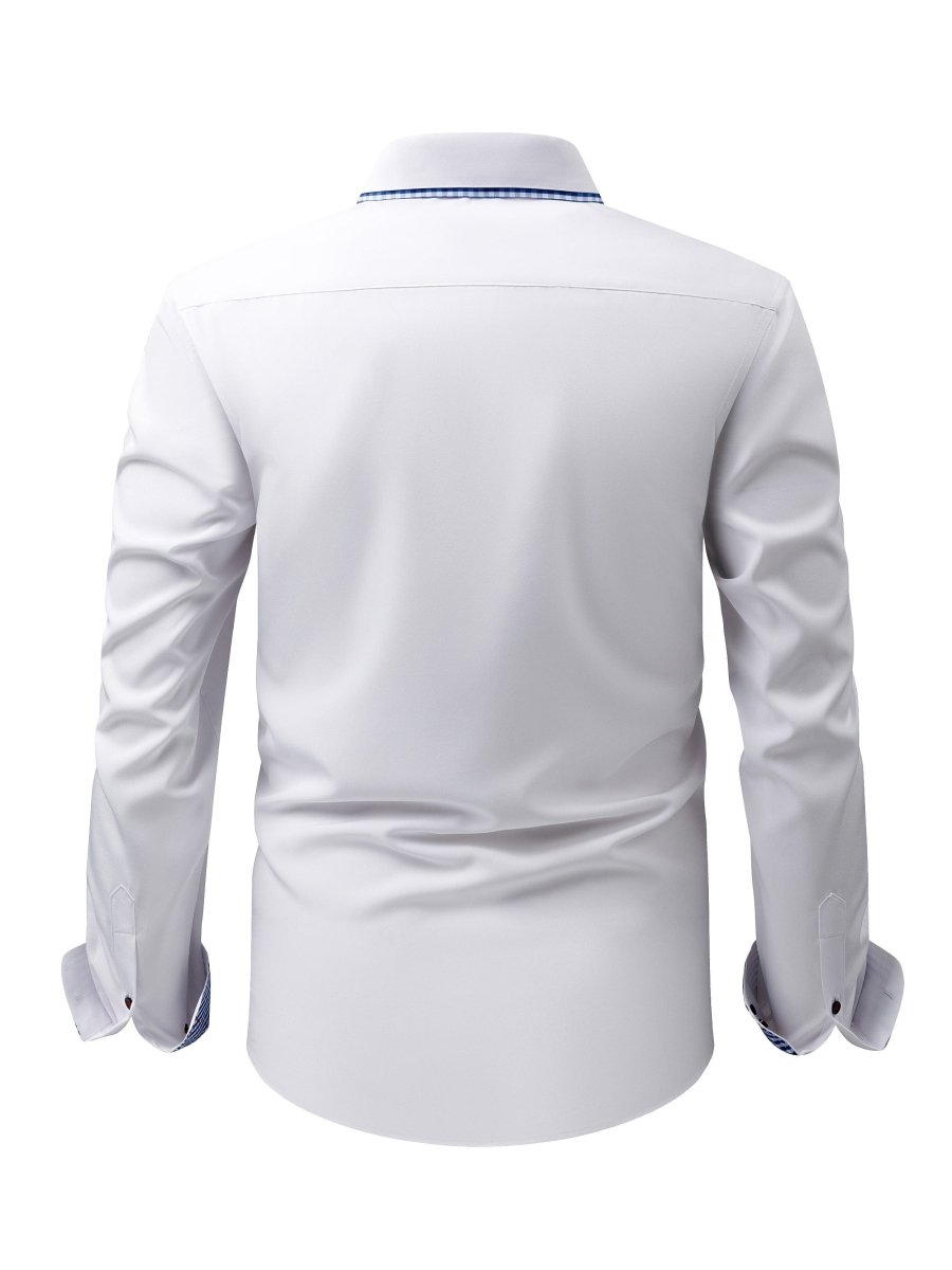 SHOWLU men's plaid contrast collar long-sleeve shirt, business casual style with stretch fabric and easy-care design.