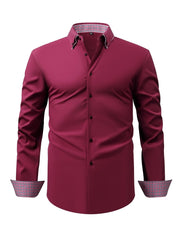 Men's Elegant Long - Sleeve Shirt with Plaid Collar - Business Casual, Stretch Fabric, Easy Care - SHOWLU FASHION STORE