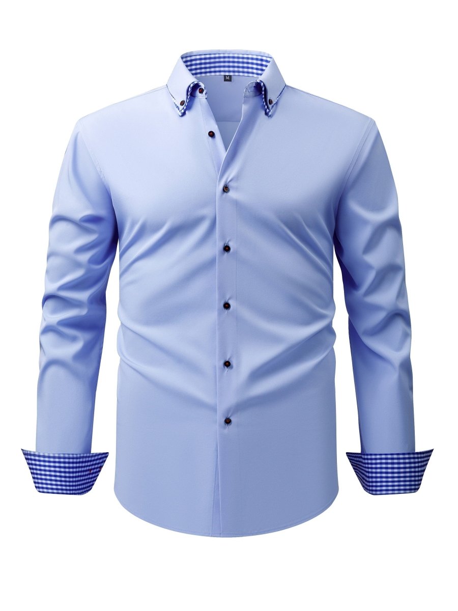 Men's plaid contrast collar long-sleeve shirt from SHOWLU FASHION STORE, featuring a stylish business casual design and stretch fabric.