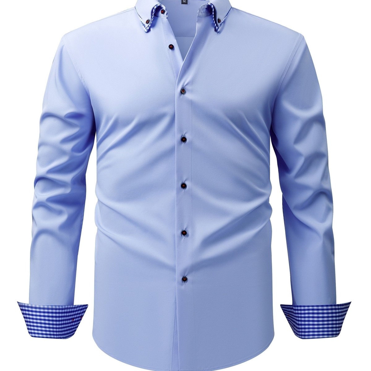 SHOWLU men's plaid contrast collar long-sleeve shirt, business casual with stretch fabric and easy-care design.