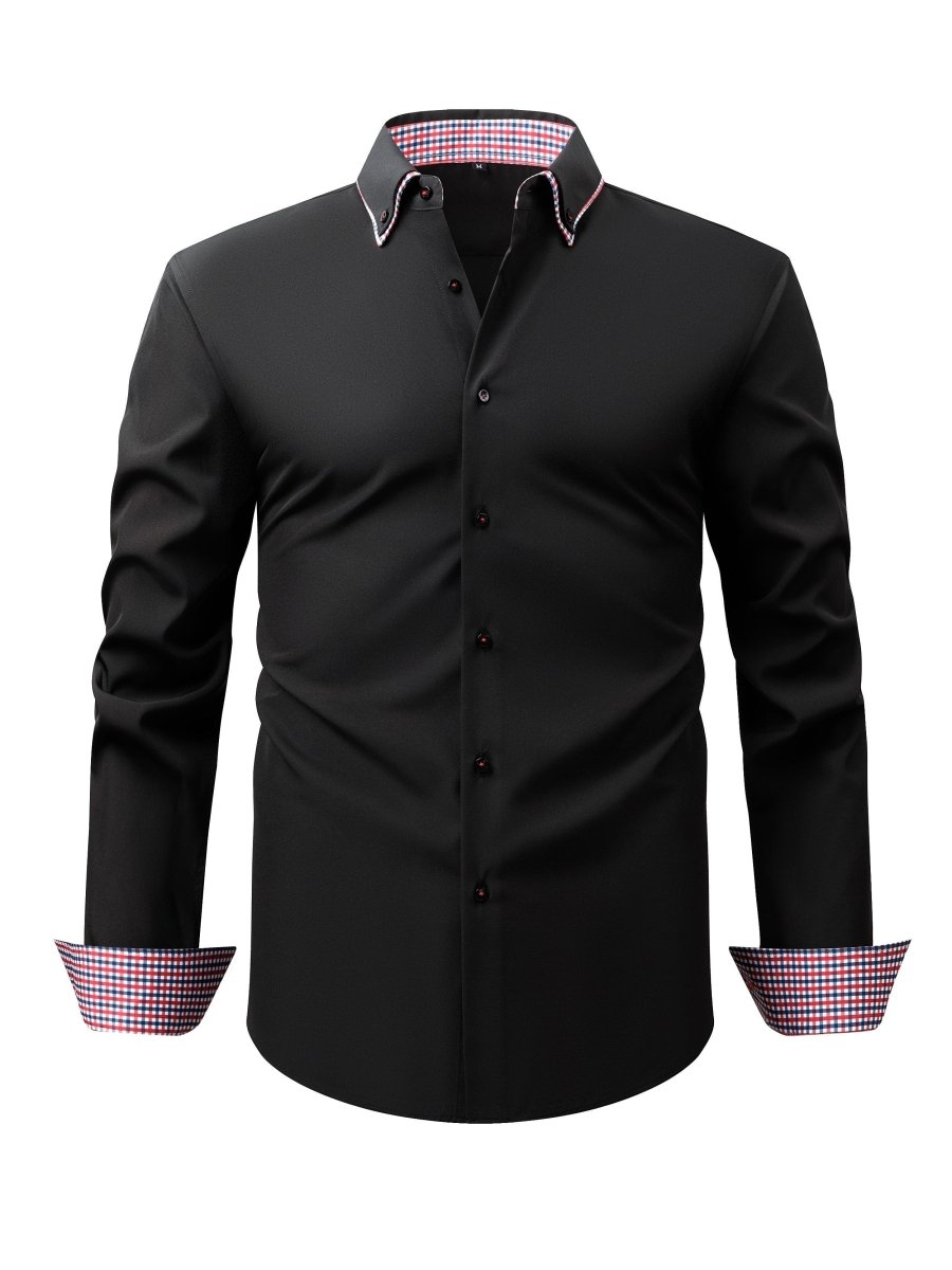 SHOWLU men's plaid contrast collar long-sleeve business casual shirt with stretch fabric and easy-care design.