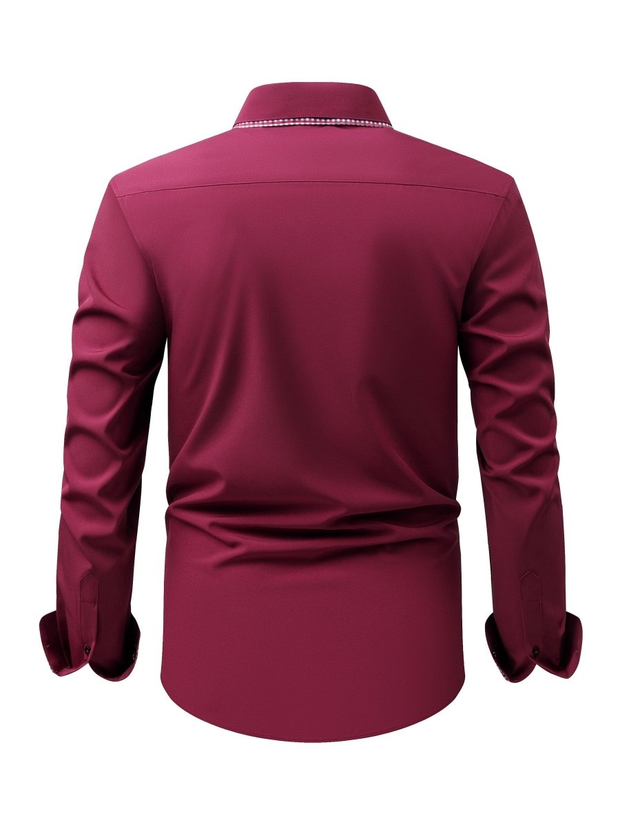 Showlu men's plaid contrast collar long-sleeve business casual shirt with stretch fabric and easy-care design.