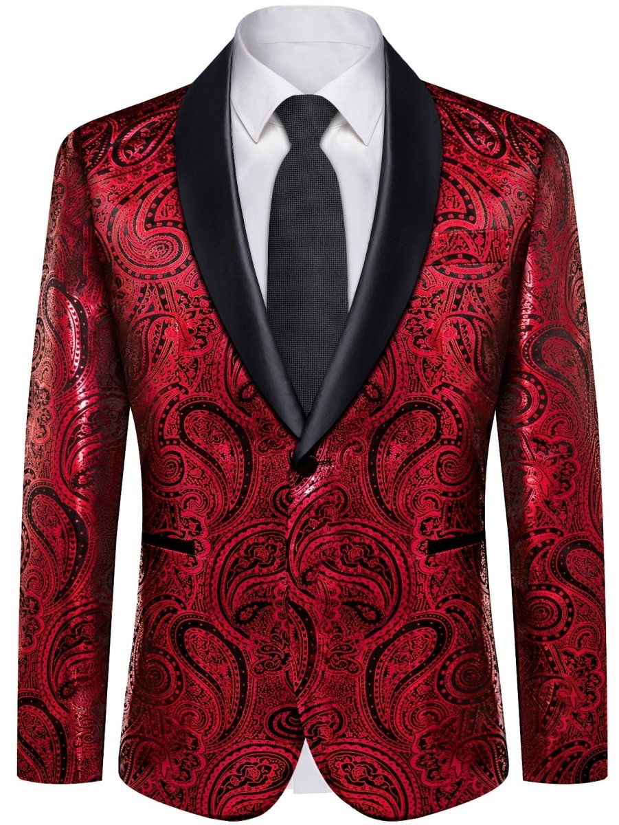 Elegant men's paisley suit set by SHOWLU FASHION, includes jacket, tie, and cufflinks, slim fit wedding tuxedo in woven polyester.