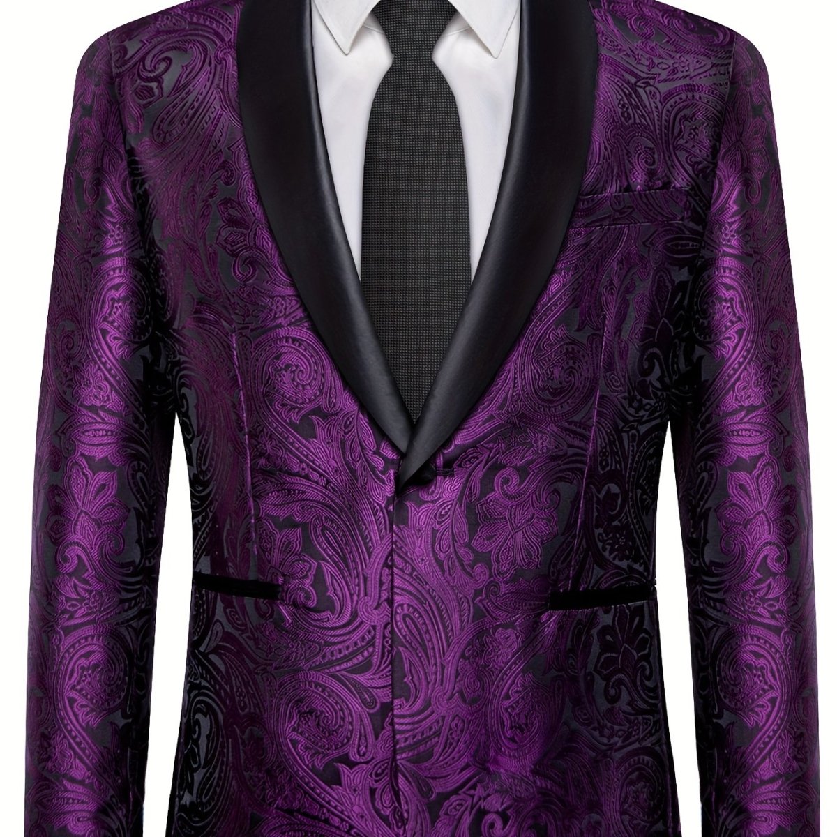 Elegant men's paisley suit set by SHOWLU FASHION, includes jacket, tie, and cufflinks, slim fit wedding tuxedo in woven polyester.