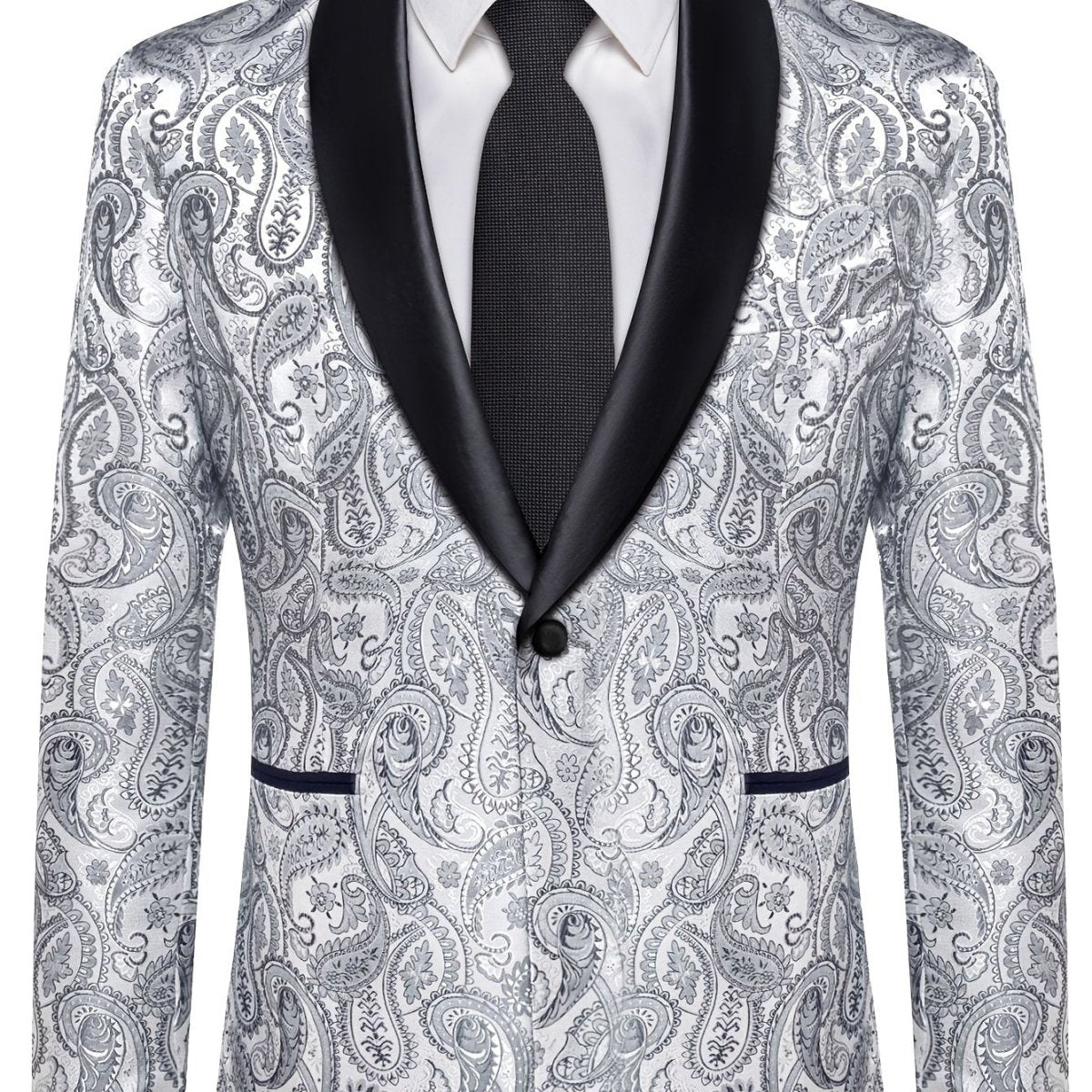 Men's paisley suit set by SHOWLU FASHION, includes jacket, tie, and cufflinks, slim fit wedding tuxedo with lapel collar and woven fabric