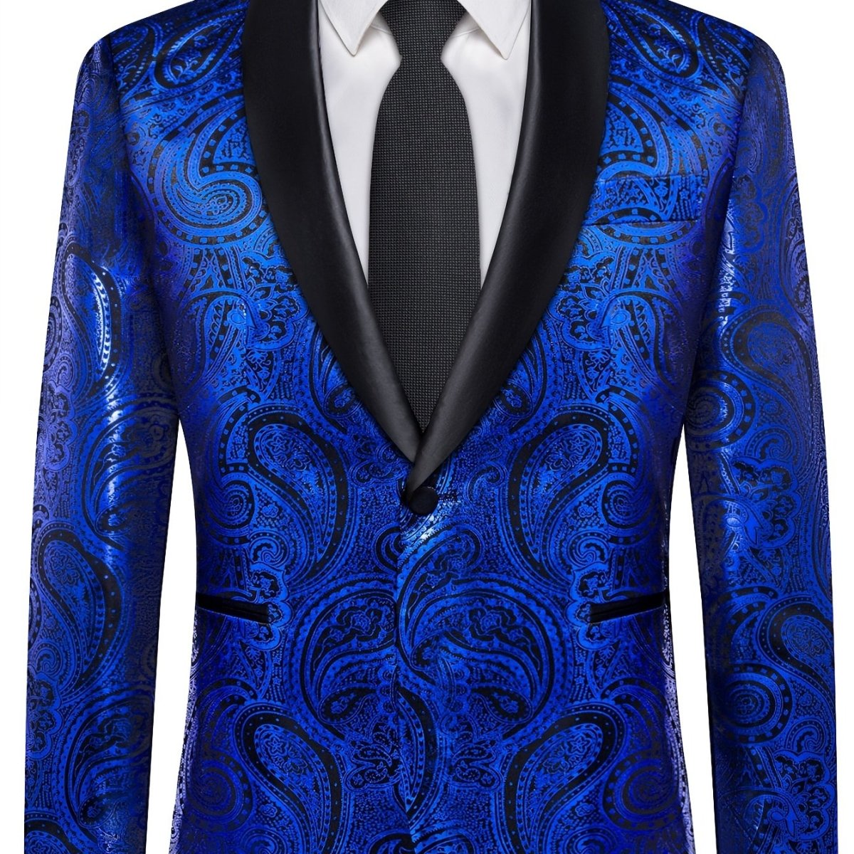 Elegant men's paisley suit set by SHOWLU FASHION, includes jacket, tie, cufflinks, and pants, slim fit for wedding or prom.