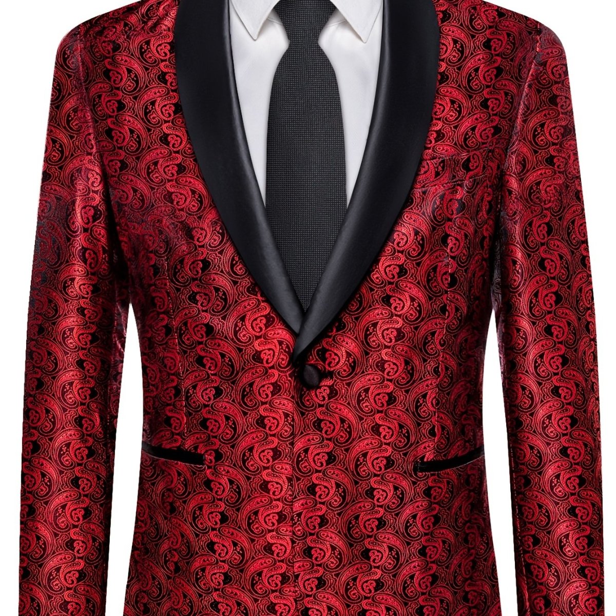 Elegant men's paisley suit set by SHOWLU FASHION, includes slim fit tuxedo, tie, and cufflinks, perfect for wedding or prom.