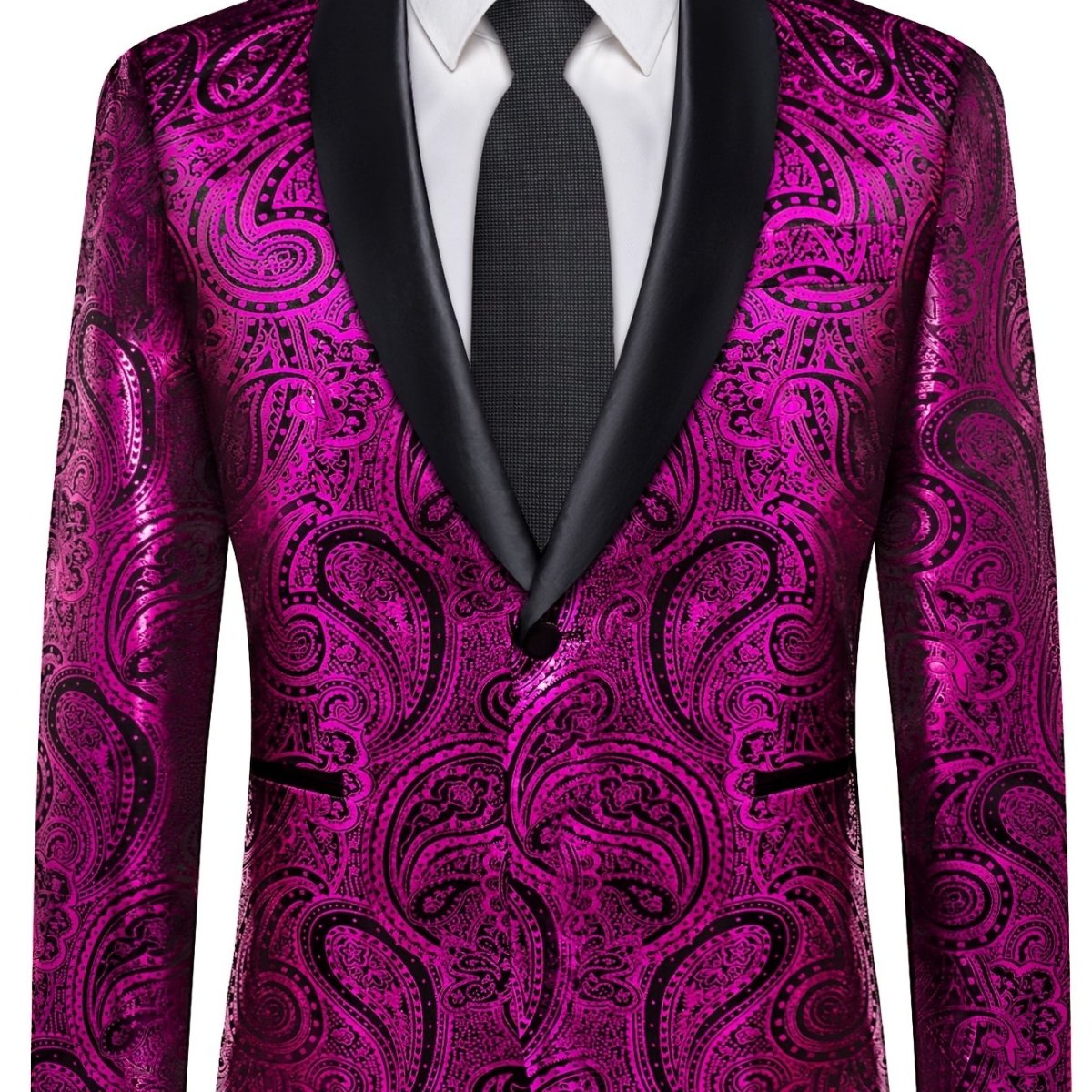Men's paisley suit set by SHOWLU FASHION, slim fit wedding tuxedo with jacket, tie, and cufflinks, all-season polyester woven fabric