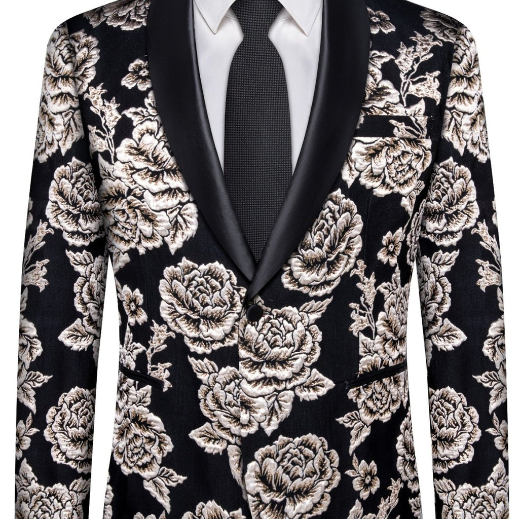 Men's paisley suit set by SHOWLU FASHION, includes slim fit tuxedo jacket, tie, and cufflinks in a stylish woven fabric.