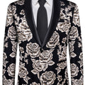Men's paisley suit set by SHOWLU FASHION, includes slim fit tuxedo jacket, tie, and cufflinks in a stylish woven fabric.