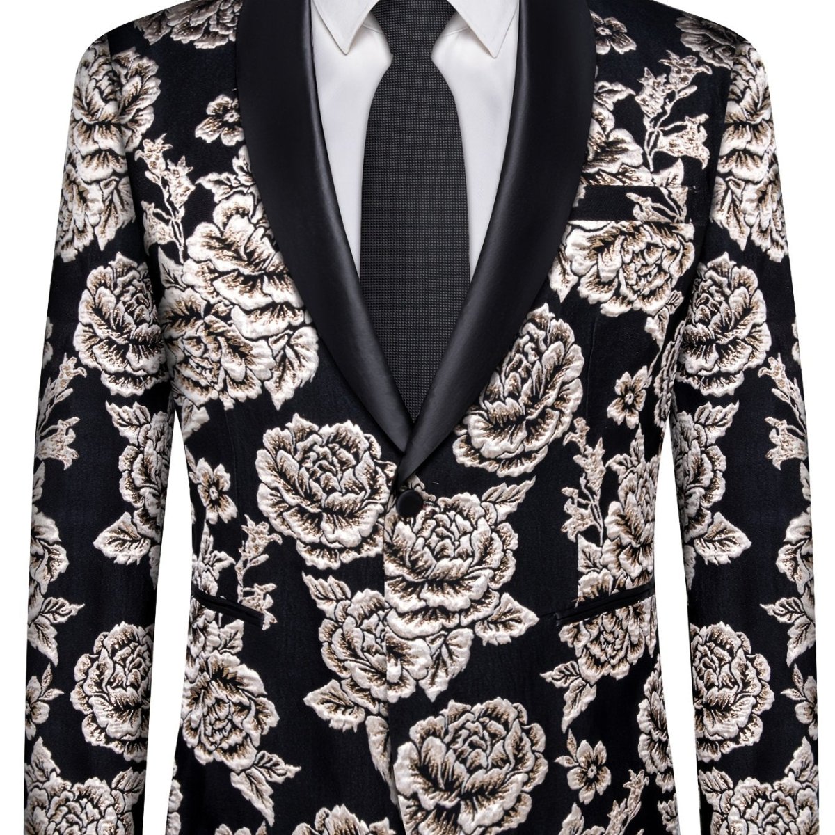 Men's paisley suit set by SHOWLU FASHION, includes slim fit tuxedo jacket, tie, and cufflinks in a stylish woven fabric.