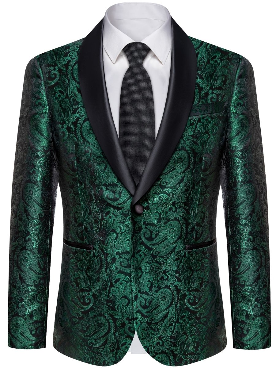 Men's paisley suit set by SHOWLU FASHION, 4-piece slim fit wedding tuxedo with tie, cufflinks, jacket, and woven fabric.