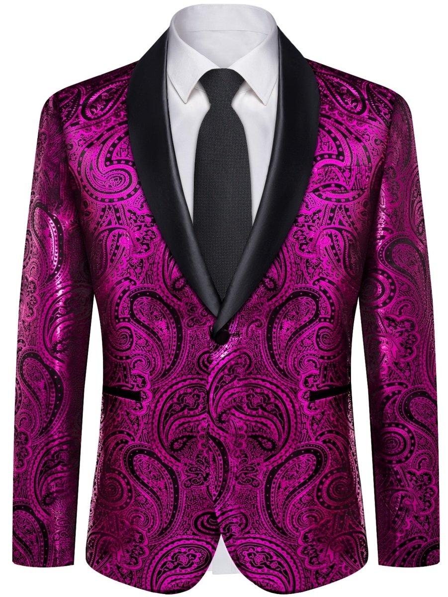 Elegant men's paisley suit set by SHOWLU FASHION, featuring a slim fit tuxedo with tie, cufflinks, and jacket details.