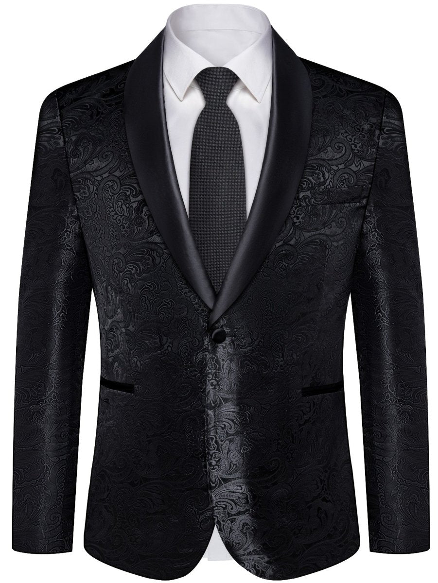 Elegant SHOWLU FASHION men's paisley suit set with tie, cufflinks, slim fit tuxedo, all-season polyester, lapel collar, 4-piece.