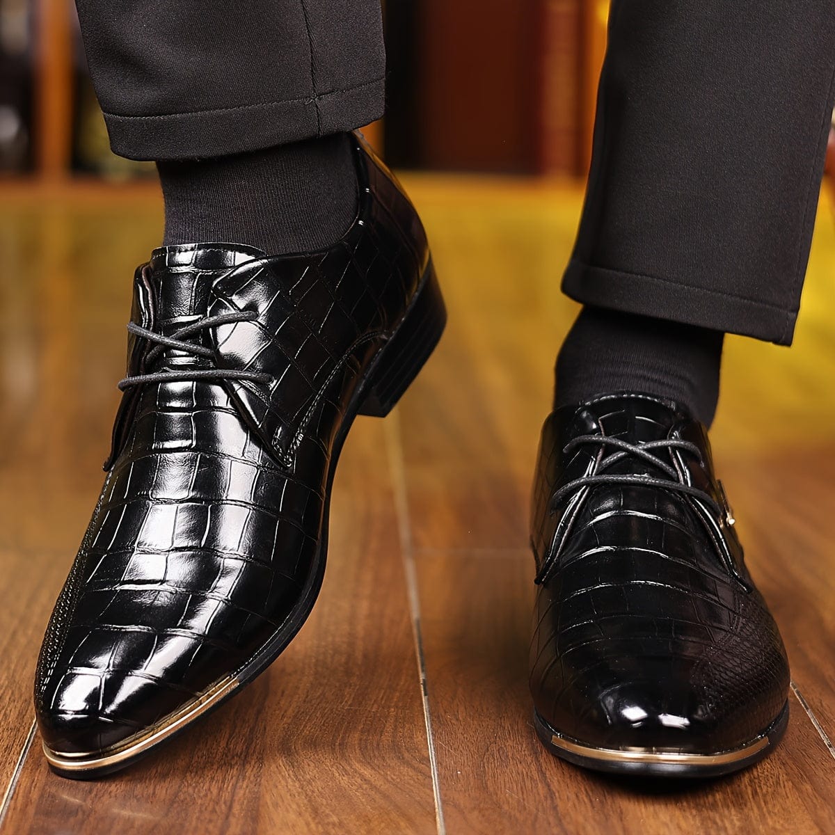 Men's pointed-toe dress shoes by SHOWLU FASHION STORE, British style, lace-up PU leather shoes with soft rubber sole for business or casual wear.