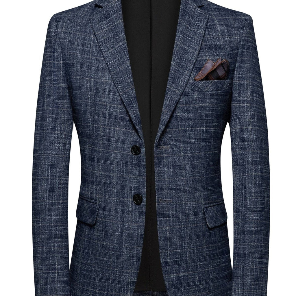 Men's Showlu single-breasted blazer in a tailored fit with notch lapels, suitable for business or casual wear in spring and fall.